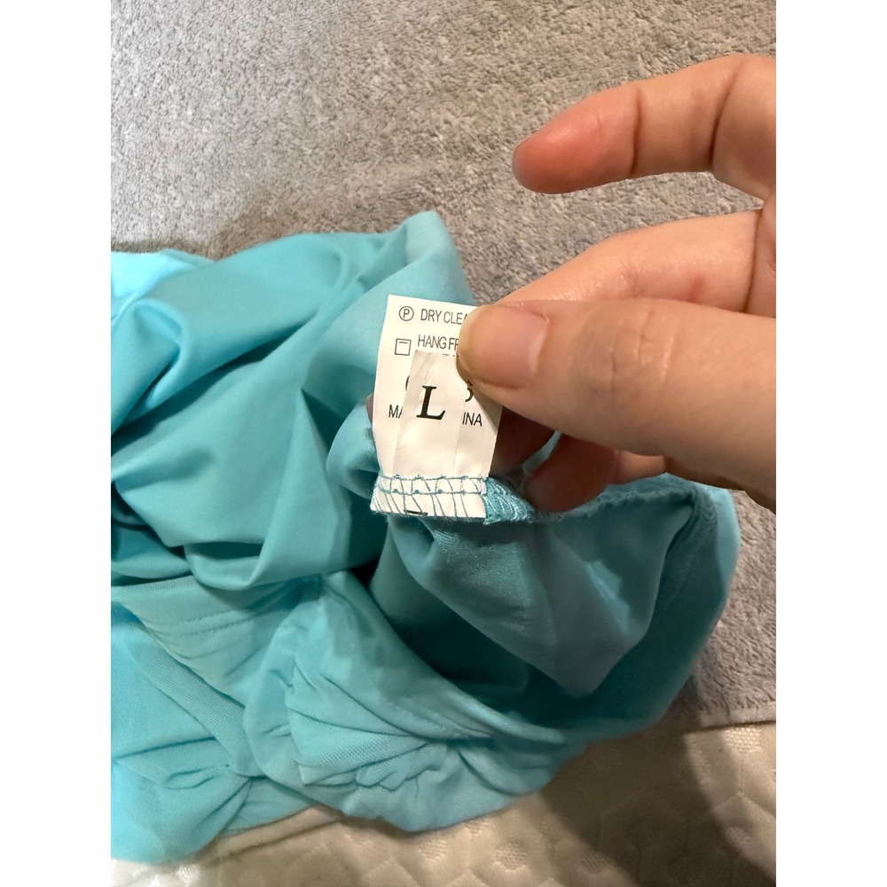 NWOT OYS Light Blue Ruched Midi One Shoulder Dress Size Large Formal Sexy - Picture 3 of 6